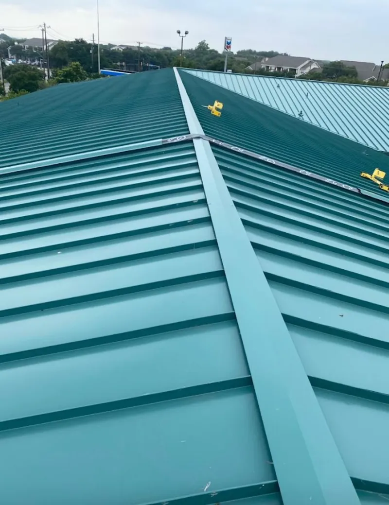 Green commercial metal roof ridge and valley for Metal Roof Repair in Alamo